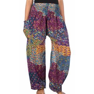 LOFBAZ Purple Peacock Yoga Harem Loose Pants Woman’s 4XL Hippie Boho PJ Elephant